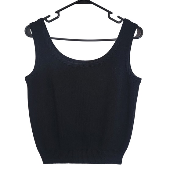 St. John Basics Black Santana Knit Scoop Neck Tank Quiet Luxury Minimalist - Picture 2 of 9